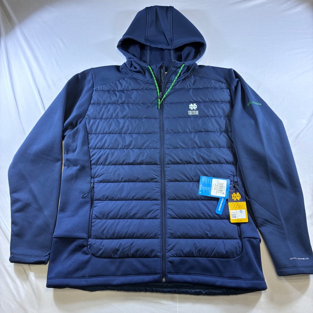 Columbia Notre Dame Irish Out-Shield Hybrid Hoodie Jacket Navy Mens XL New